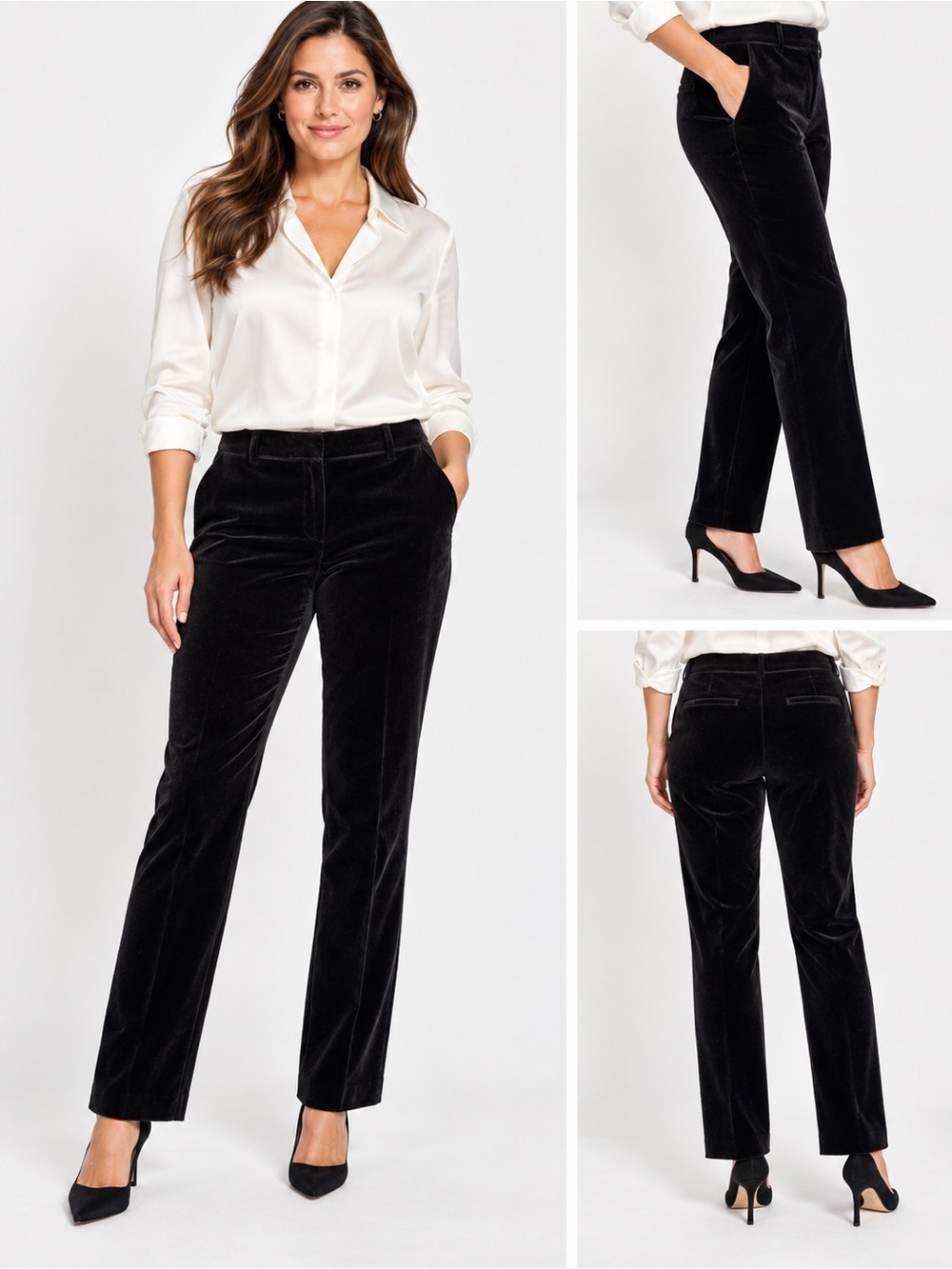 Ann Taylor Devin Fit Black Velvet Straight Leg Pants Size 8